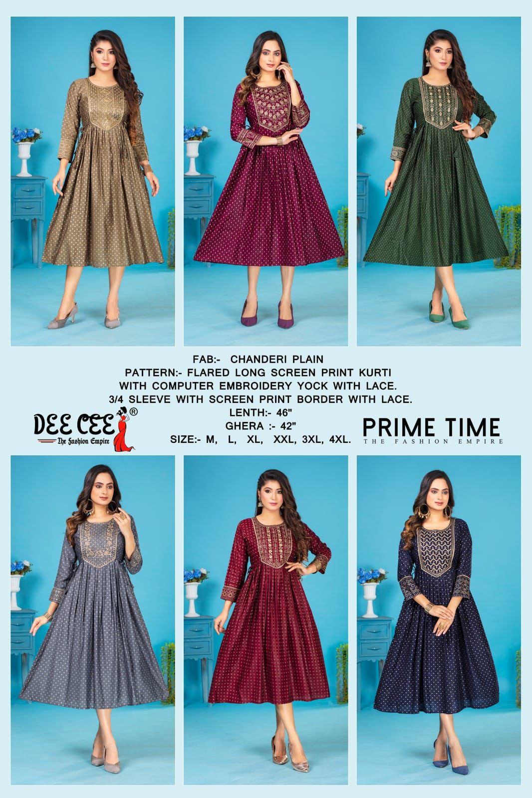 Prime Time By Dee Cee Chanderi Printed Designer Kurtis Wholesale Market In Surat 
